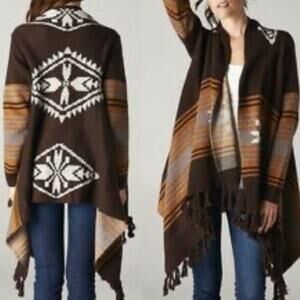 Love Stitch Wool Blend Cardigan Large Womens Angora Aztec Boho Fringe Western
